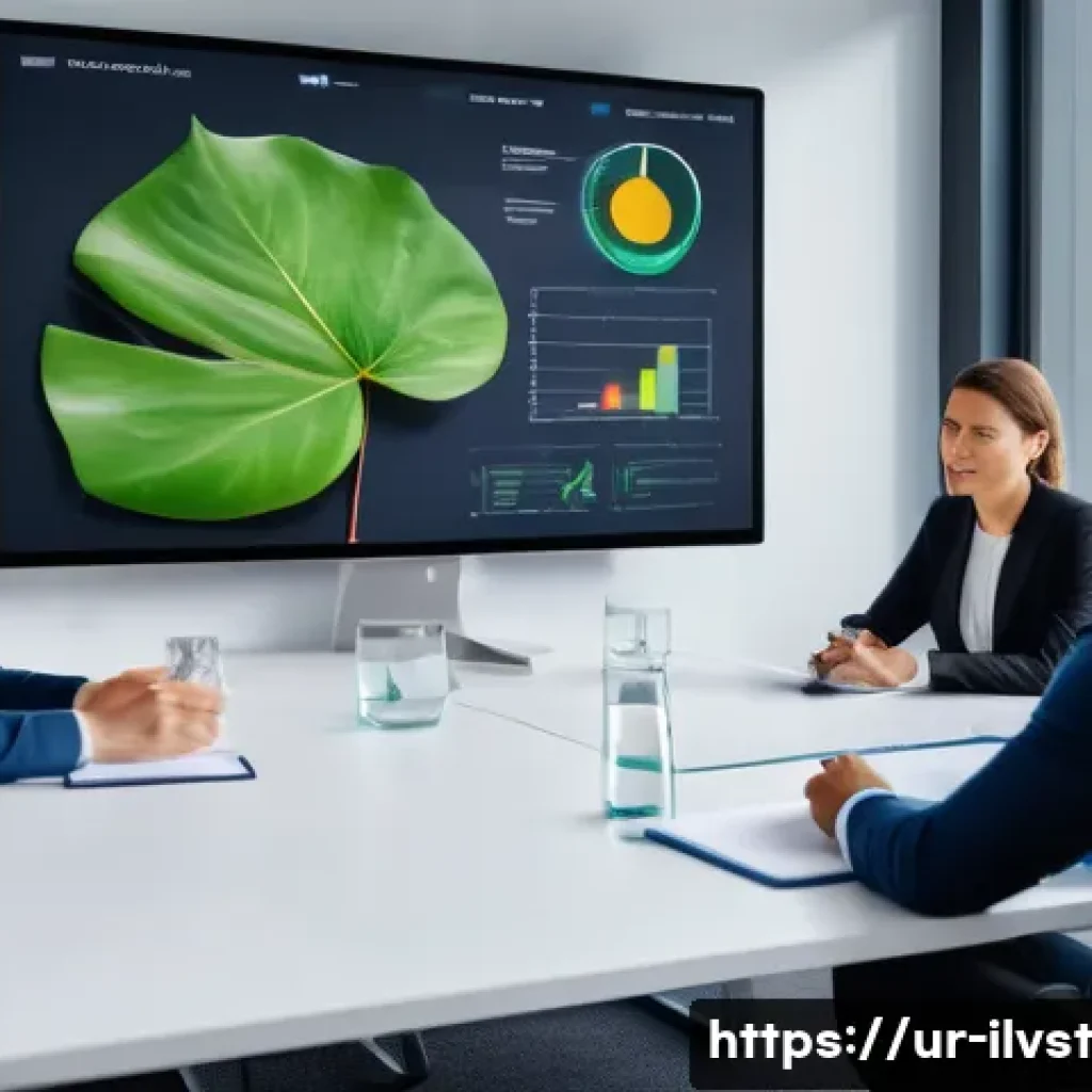 사모펀드와 ESG 투자 연계 - A professional business meeting scene in a modern office with diverse investors discussing sustainab...