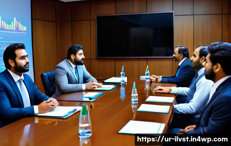 사모펀드의 기초부터 고급 투자 전략 - A professional business meeting scene featuring a diverse group of experienced investors and financi...